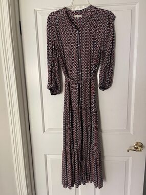 Max Studio black and Burgundy Printed Maxi Shirt Dress